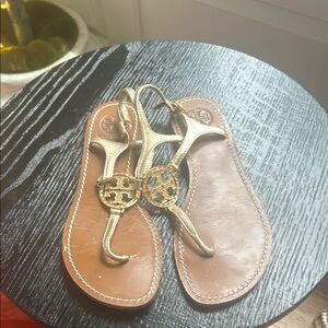Tory Burch Brown Flat Sandals with Medallion
